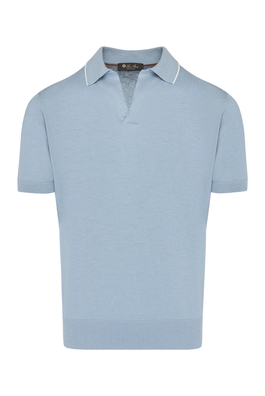 Loro Piana Men's blue polo shirt made of silk and linen - contrast collar trim. 55% silk, 45% linen. Country of manufacture: Italy. Care: specialized cleaning - photo 1