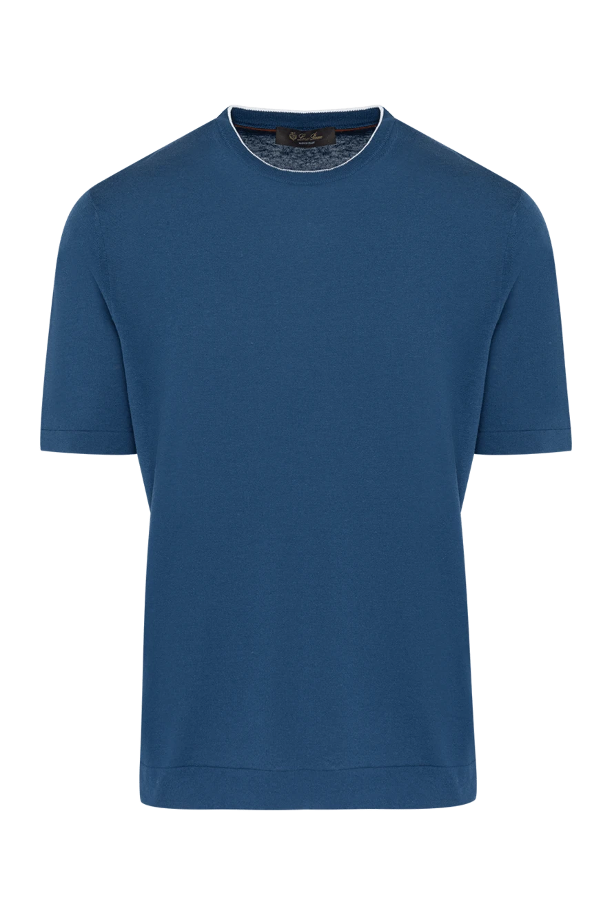 Loro Piana Men's short-sleeved blue jumper made of silk and linen - contrasting edging. 55% silk, 45% linen. Country of manufacture: Italy. Care: specialized cleaning - photo 1