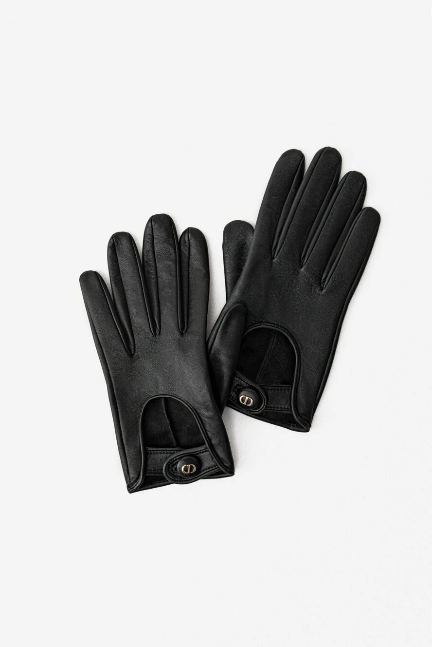 Dior women's smooth leather gloves with a logo button closure and