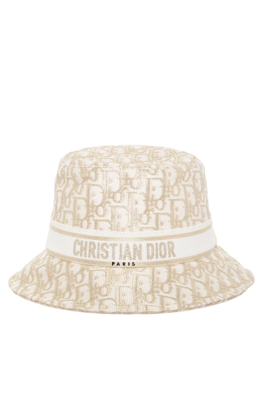 Dior Панама женская бежевая из хлопка и полиэстера - логотип бренда. 75% хлопок, 25% полиэстер. Страна производитель: Франция. Уход: специализированная чистка - фото 1
