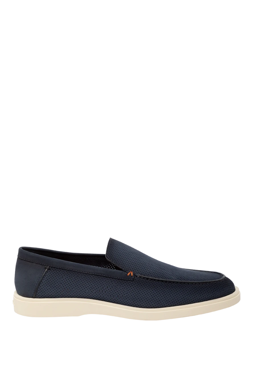 Santoni Men's blue nubuck loafers - perforation, contrast sole. 100% nubuck. Country of manufacture: Italy. Care: specialized cleaning - photo 1