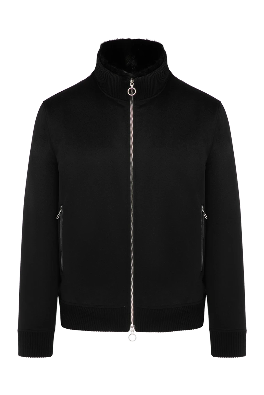 Seraphin Men's black cashmere jacket with fur - crocodile leather inserts. cashmere, natural fur. Closure: zipper. two side pockets. Insulation: natural fur. Country of manufacture: Italy. Care: specialized cleaning - photo 1