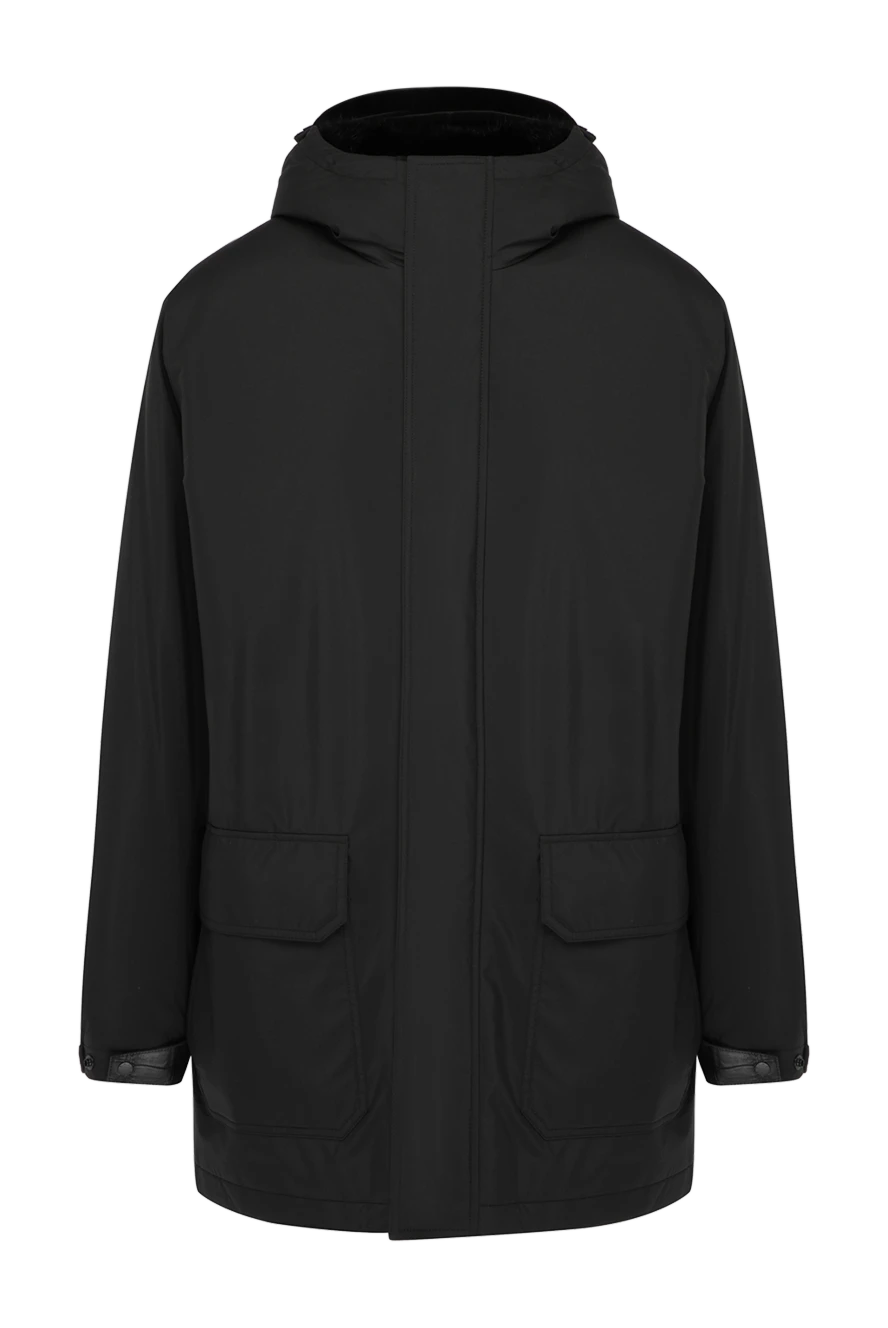 Seraphin Men's black nylon jacket with fur - crocodile leather inserts. nylon, natural fur. Closure: zipper. two side pockets. Insulation: natural fur. Country of manufacture: Italy. Care: specialized cleaning - photo 1