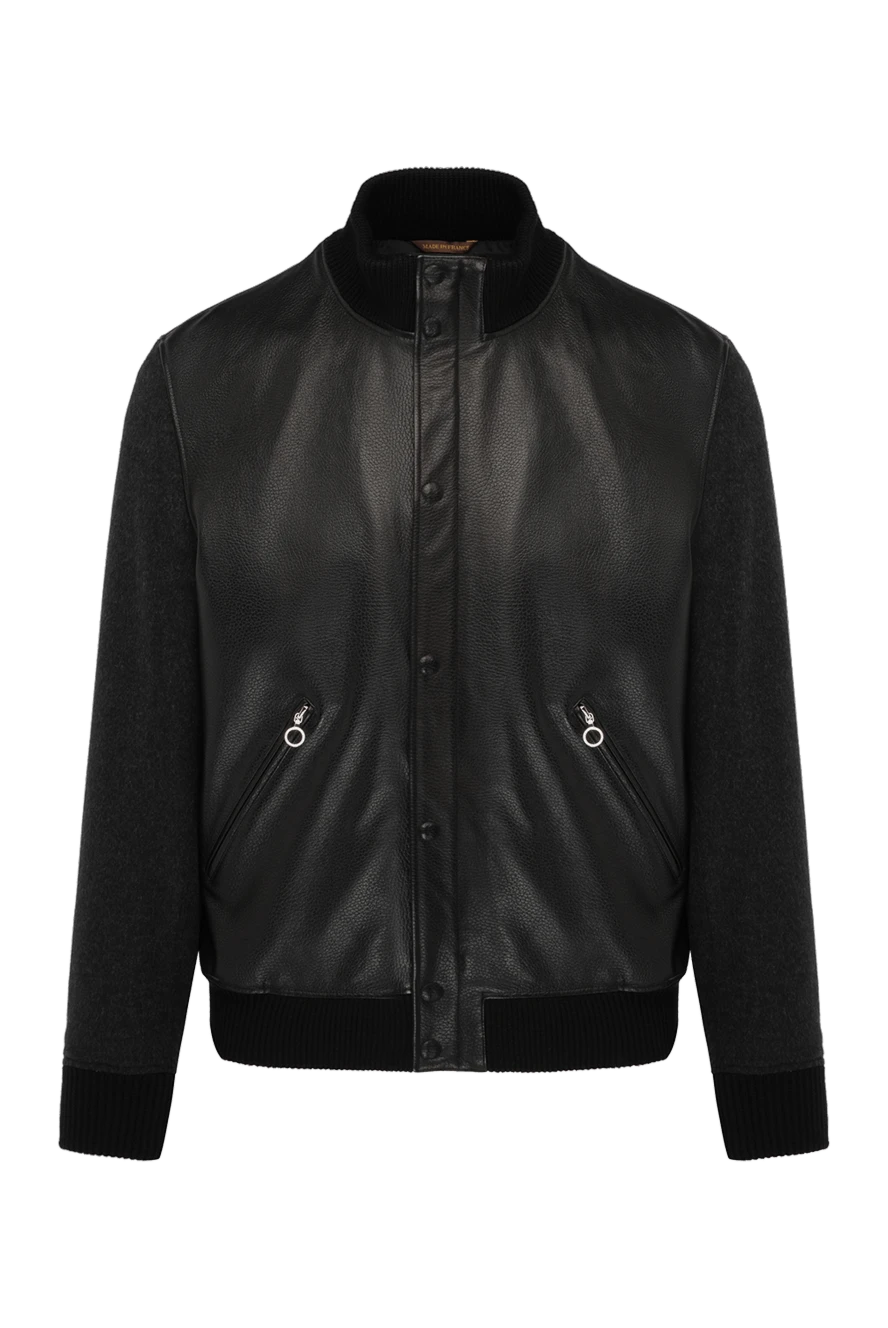 Seraphin Men's black jacket made of genuine leather and cashmere - 80% genuine leather, 20% cashmere. Closure: zipper. two side pockets. Country of manufacture: Italy. Care: specialized cleaning - photo 1