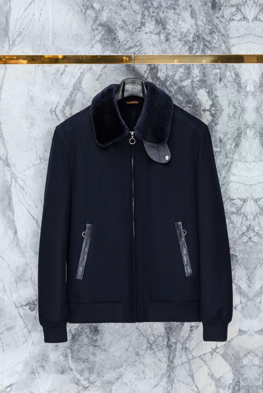 LoveJIMIN（ épine sheep mouton coat ） Seraphin men's blue cashmere jacket with genuine fur and crocodile