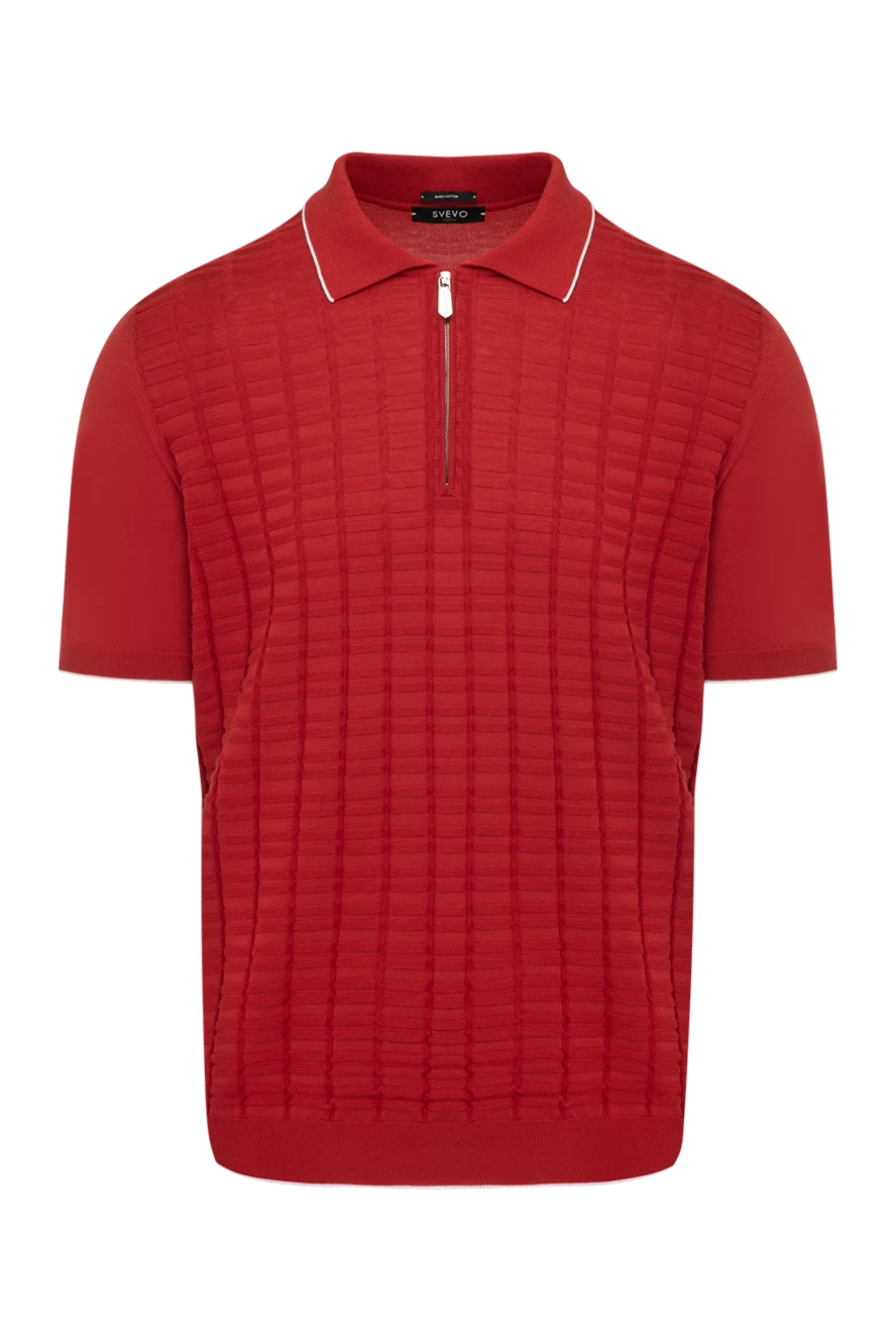 Svevo Men's red cotton polo - checkered pattern, contrasting collar edging. Composition:100% cotton. Closure: zipper. Country of manufacture: Italy. Care: specialized cleaning - photo 1