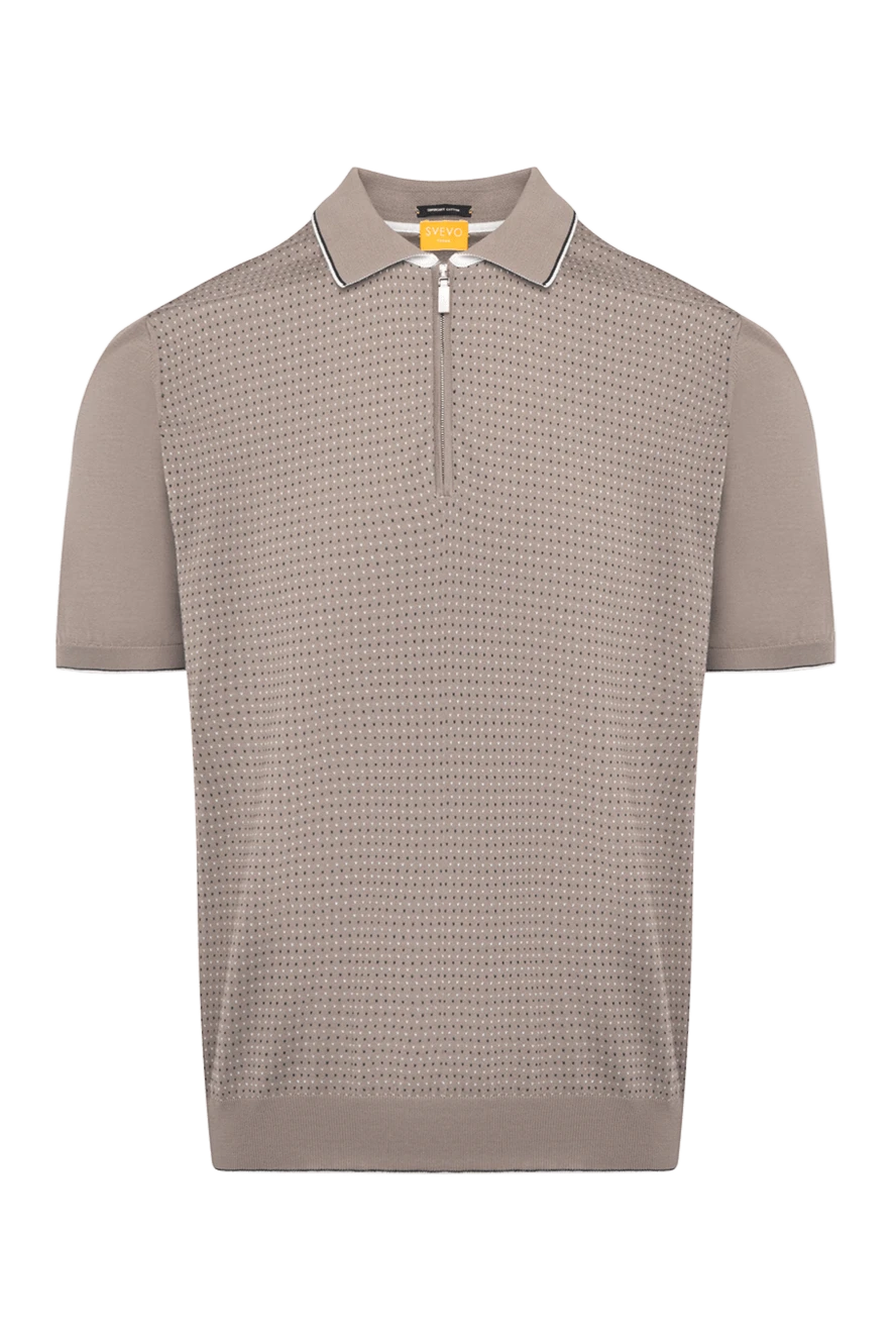 Svevo Men's beige cotton polo - small check pattern. Composition:100% cotton. Closure: zipper. Country of manufacture: Italy. Care: specialized cleaning - photo 1