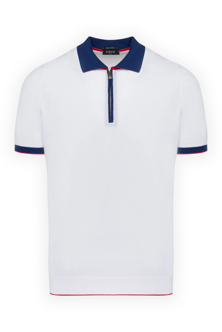 Svevo Men's white cotton polo with contrasting collar - contrast piping and collar. 100% cotton. Closure: zipper. Country of manufacture: Italy. Care: specialized cleaning - photo 1