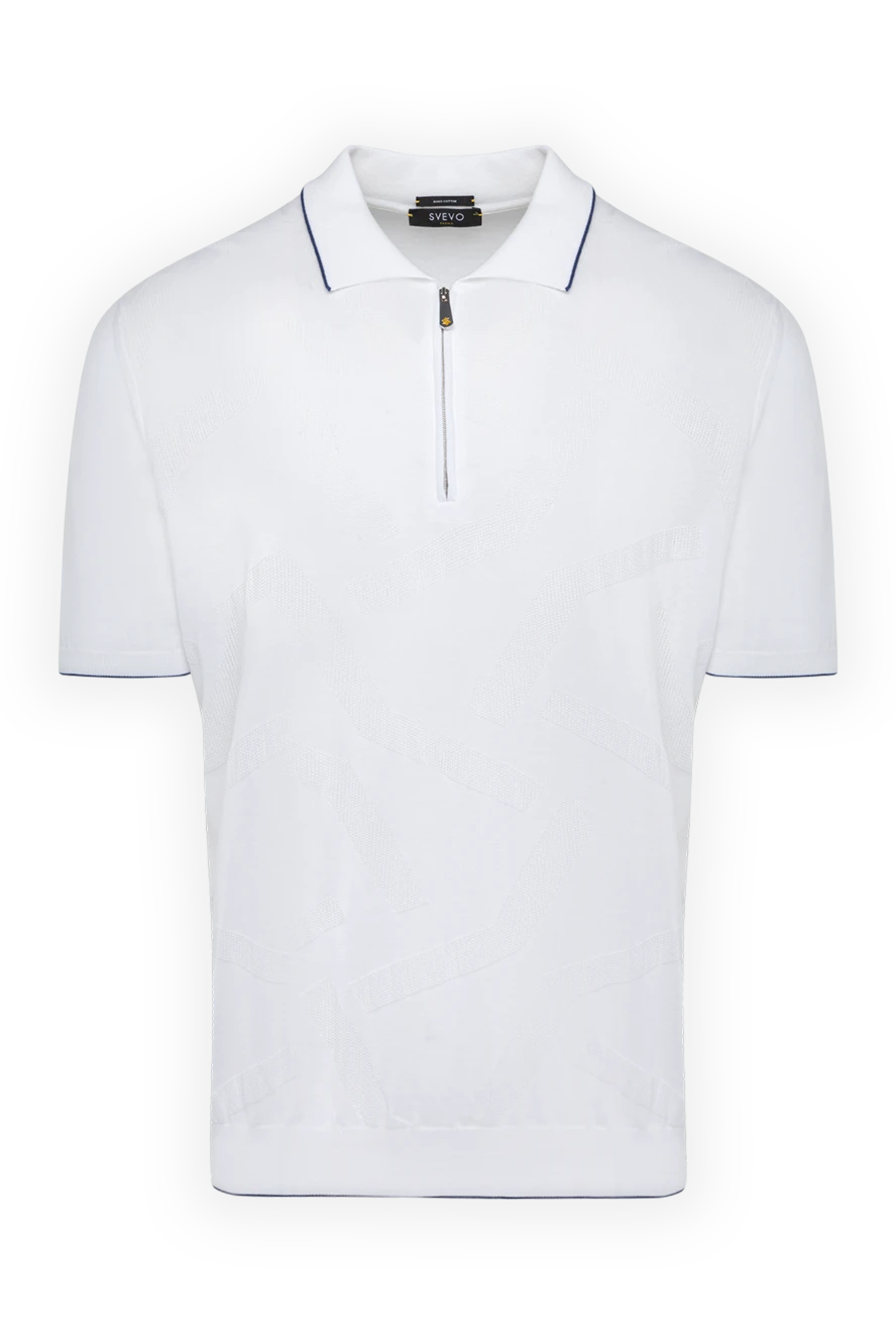 Svevo Men's white cotton polo shirt - contrasting edging. 100% cotton. Closure: zipper. Country of manufacture: Italy. Care: specialized cleaning - photo 1