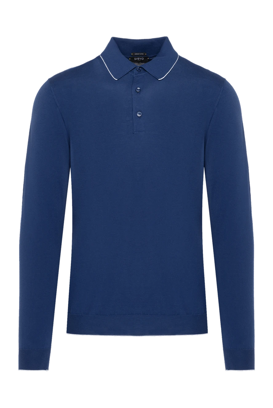 Svevo Polo with long sleeves for men blue from cotton - collar edging. 100% cotton. Closure: buttons. Country of manufacture: Italy. Care: specialized cleaning - photo 1