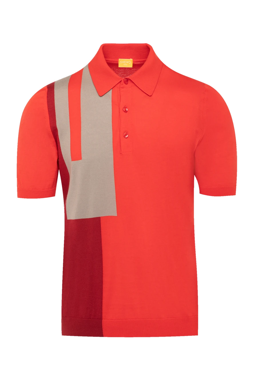 Svevo Men's red cotton polo with print - geometric pattern. Composition:100% cotton. Closure: buttons. Country of manufacture: Italy. Care: specialized cleaning - photo 1