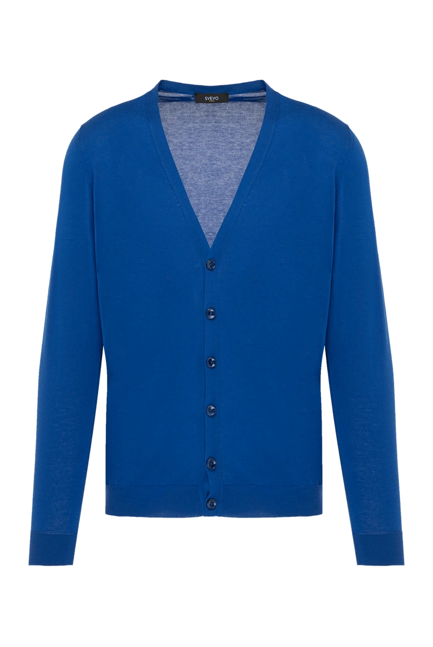 Svevo Men's blue cotton cardigan with V-neck - 100% cotton. Closure: buttons. Country of manufacture: Italy. Care: specialized cleaning - photo 1