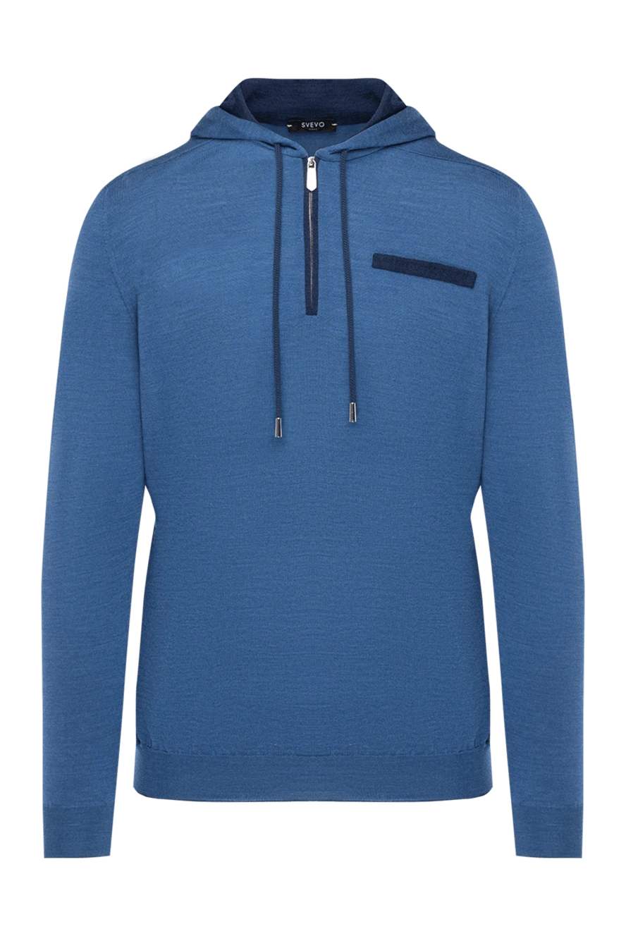 Svevo Men's sports jacket, blue, cotton - hood. Composition:100% cotton. zipper, drawstring. Country of manufacture: Italy. Care: specialized cleaning - photo 1