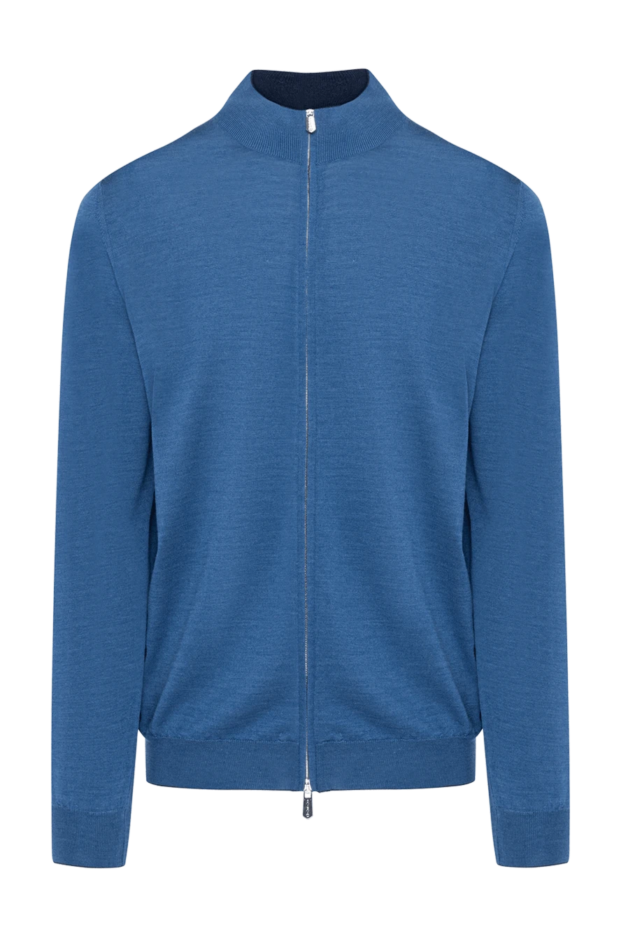 Svevo Men's blue wool and silk cardigan - 70% wool, 30% silk. Closure: zipper. Country of manufacture: Italy. Care: specialized cleaning - photo 1