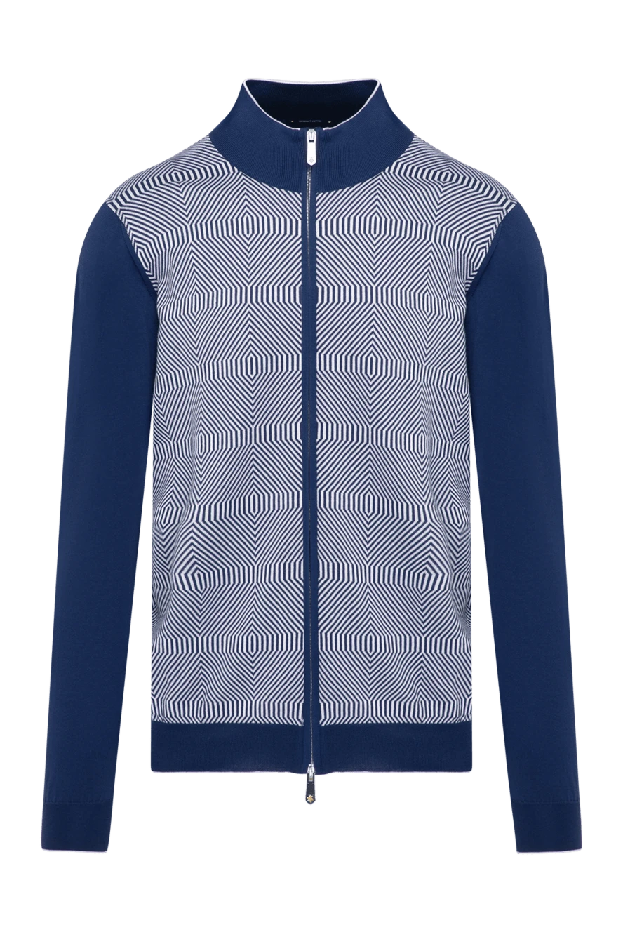 Svevo Men's blue cotton cardigan with pattern - geometric pattern. 100% cotton. Closure: zipper. Country of manufacture: Italy. Care: specialized cleaning - photo 1