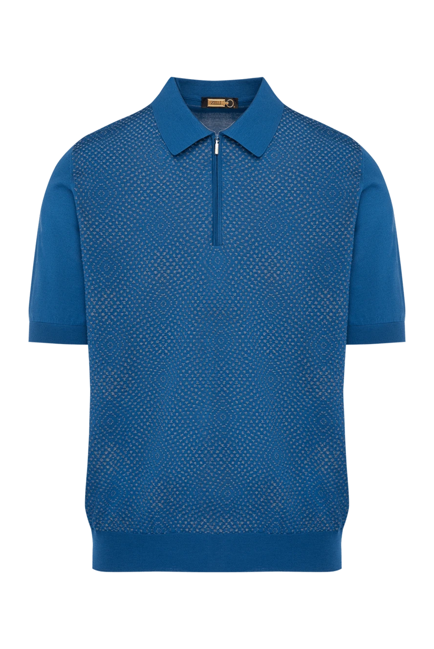 Zilli Men's blue cotton polo - geometric pattern. 100% cotton. Closure: buttons. Country of manufacture: Italy. Care: specialized cleaning - photo 1