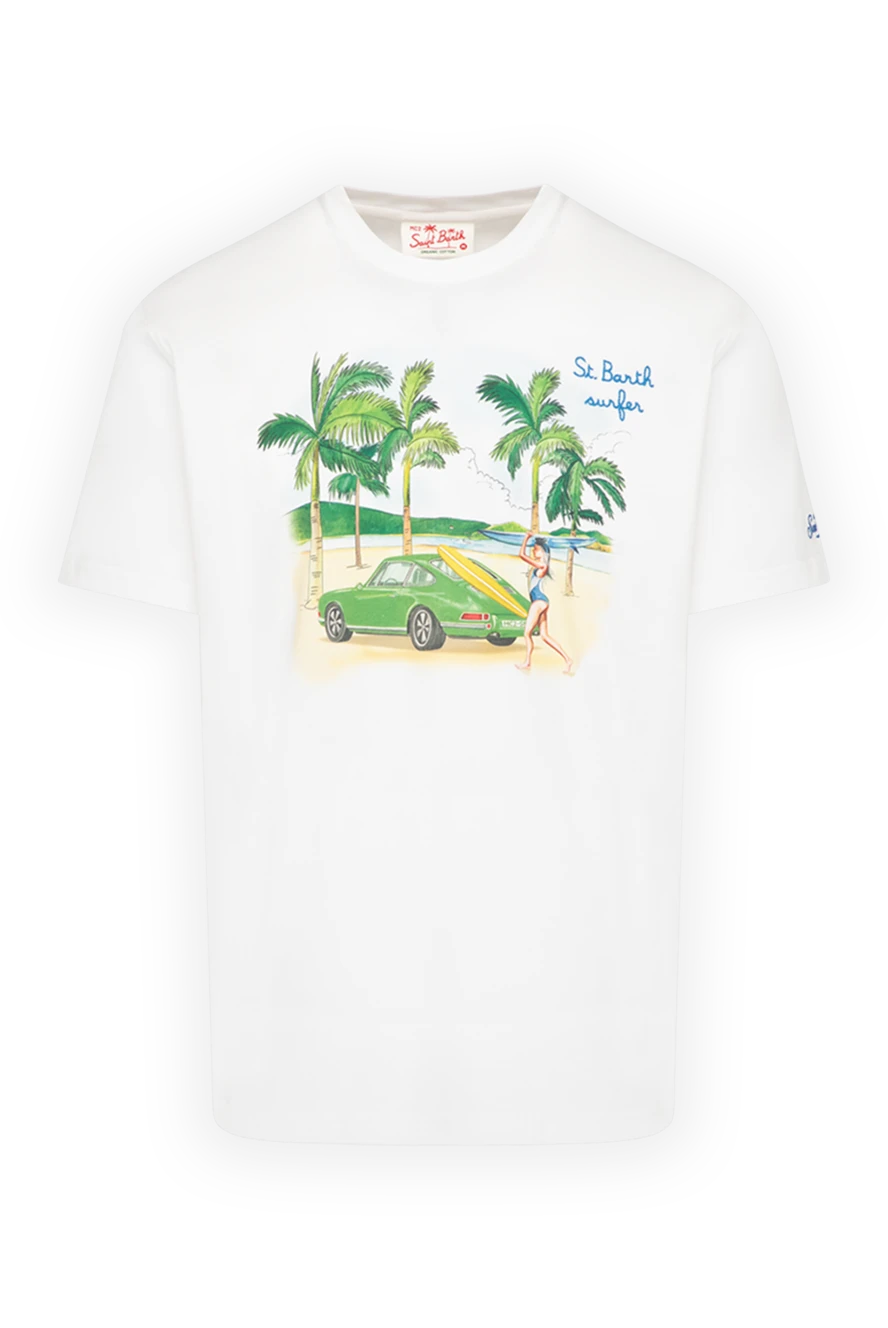 MC2 Saint Barth Men's white cotton T-shirt with print - beach pattern, brand logo. Composition:100% cotton. Country of manufacture: Italy. Care: specialized cleaning - photo 1