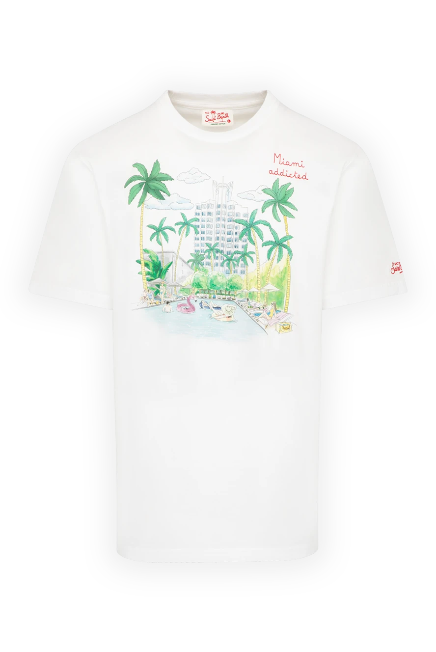 MC2 Saint Barth Men's white cotton T-shirt with print - drawing pool. Composition:100% cotton. Country of manufacture: Italy. Care: specialized cleaning - photo 1