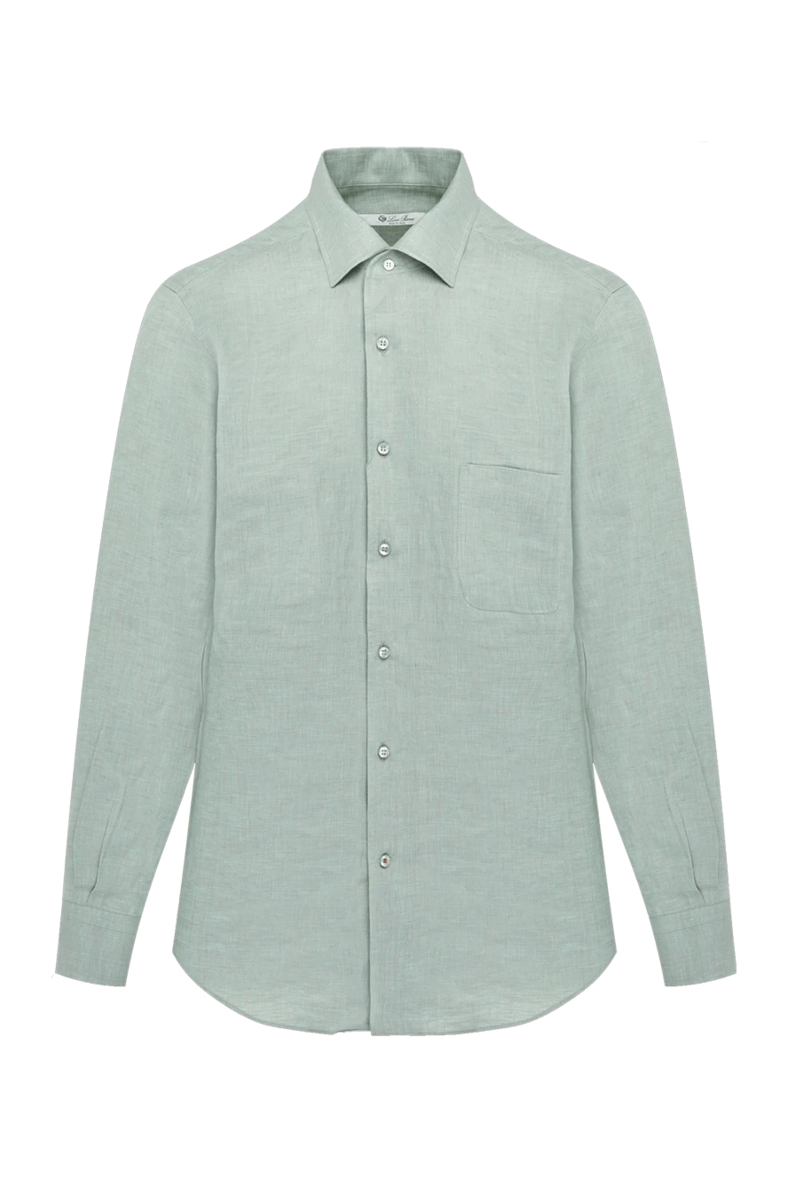 Loro Piana Men's green linen shirt - 100% linen. Closure: buttons. one chest pocket. Country of manufacture: Italy. Care: specialized cleaning - photo 1