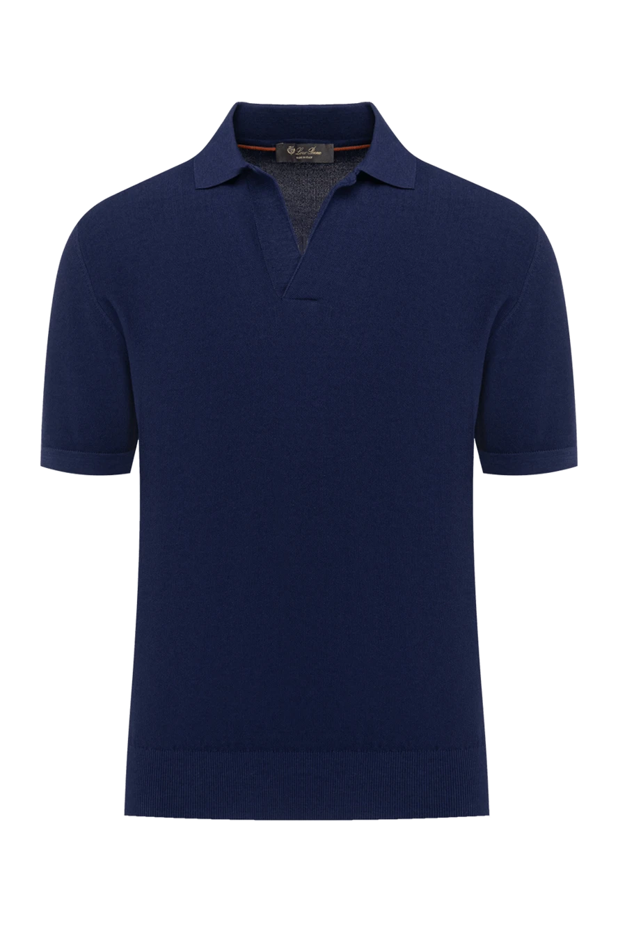 Loro Piana Men's blue polo shirt made of cotton and silk - 70% cotton, 30% silk. Closure: buttons. Country of manufacture: Italy. Care: specialized cleaning - photo 1