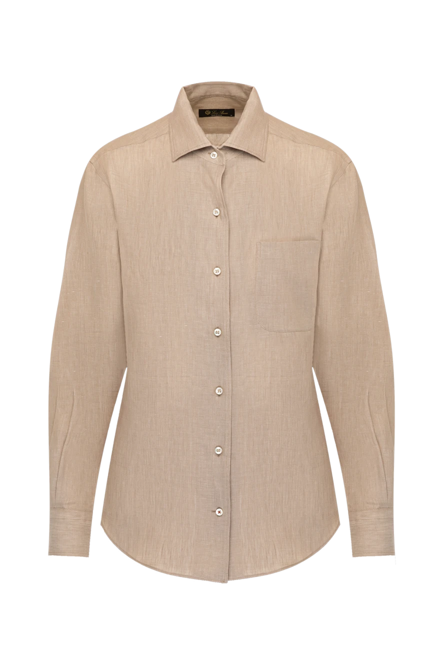 Loro Piana Women's beige linen shirt - 100% linen. Closure: buttons. one chest pocket. Country of manufacture: Italy. Care: specialized cleaning - photo 1