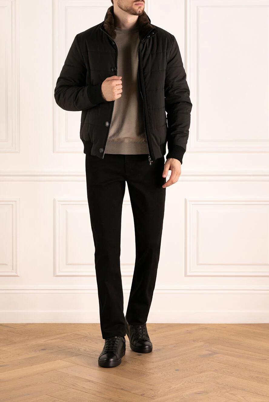 Barba Napoli men's black jacket made of polyester and fur 179714