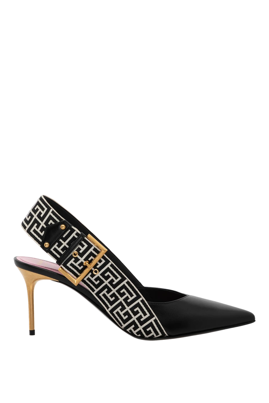 Balmain Women's black heels made of genuine leather with a print - pattern with logo. 100% genuine leather. buckle. Country of manufacture: Italy. Care: specialized cleaning - photo 1