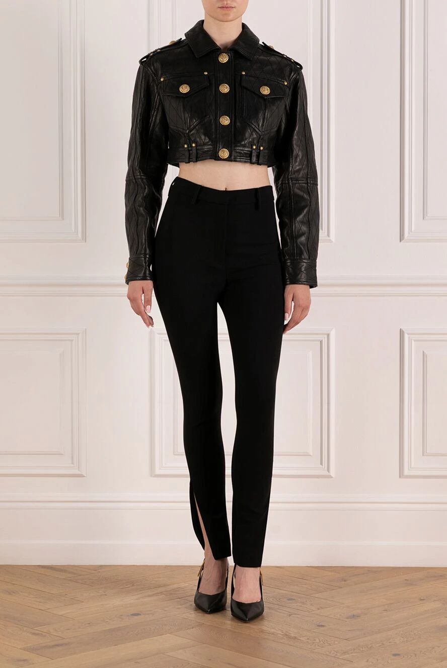 Balmain black women's jacket made of genuine leather 179743