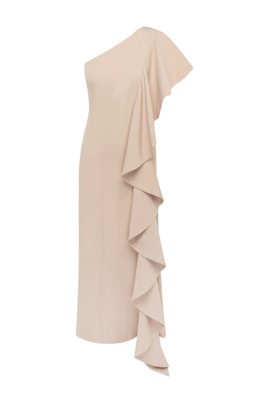 Fleur de Paris Women's dress beige - flounce, asymmetrical cut. 65% rayon, 25% viscose, 10% lycra. Country of manufacture: Italy. Care: specialized cleaning - photo 1