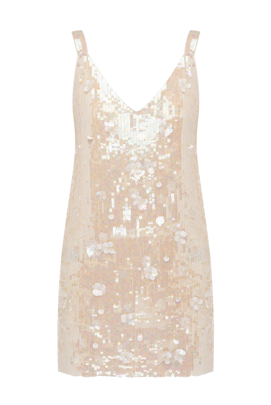 P.A.R.O.S.H. Beige polyamide and elastane mini dress with sequins - sequins. 90% polyamide, 10% elastane. Country of manufacture: Italy. Care: specialized cleaning - photo 1