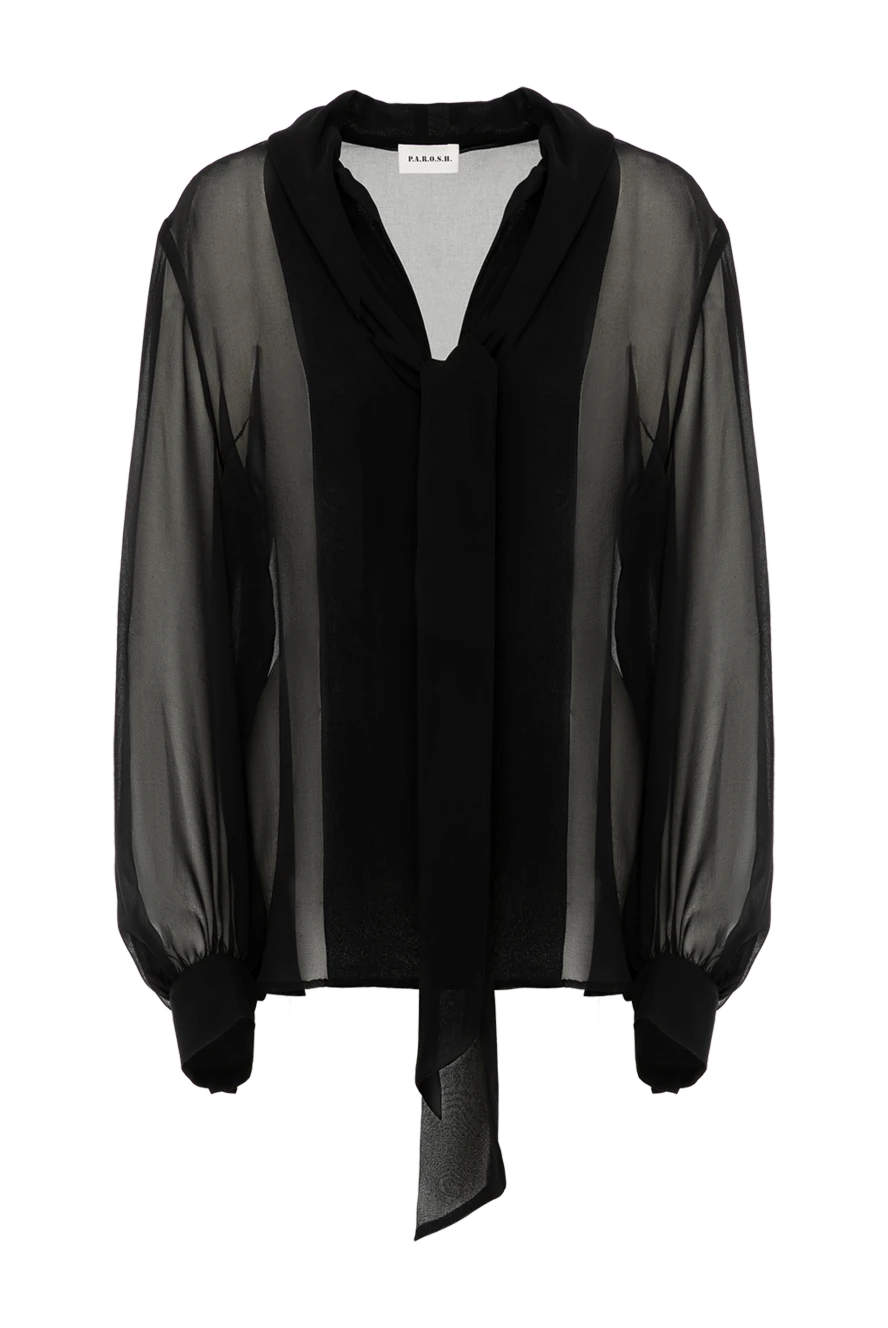 P.A.R.O.S.H. Black polyester women's blouse. - scarf. 100% polyester. Closure: buttons. Country of manufacture: Italy. Care: specialized cleaning - photo 1