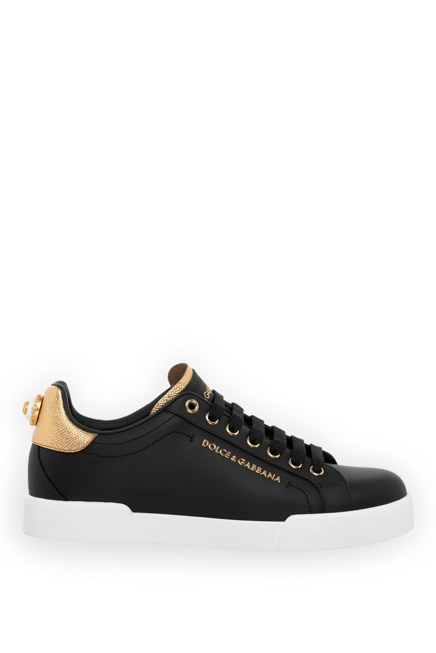 Dolce & Gabbana Black women's snickers made of genuine leather - brand logo, contrast sole. 100% genuine leather. Closure: laces. Country of manufacture: Italy. Care: specialized cleaning - photo 1