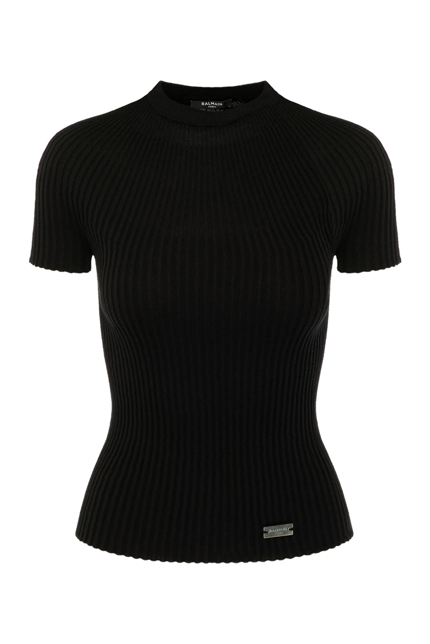 Balmain Women's black wool top - brand logo. 100% wool. Country of manufacture: Italy. Care: specialized cleaning - photo 1