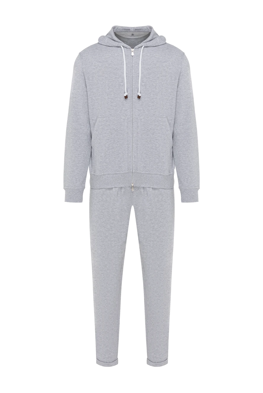 Brunello Cucinelli Gray melange men's tracksuit with hood - melange. hood. 93% cotton, 7% polyamide. Closure: drawstring. Country of manufacture: Italy. Care: specialized cleaning - photo 1