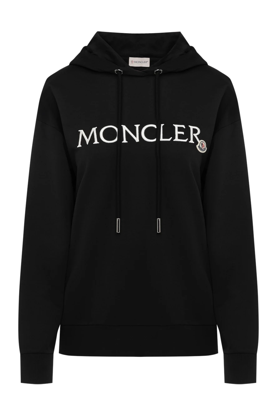 Moncler Худі жіноче чорне з бавовни - логотип бренду. капюшон. куліска. 100% бавовна. Країна виробник: Італія. Догляд: спеціалізоване чищення - фото 1