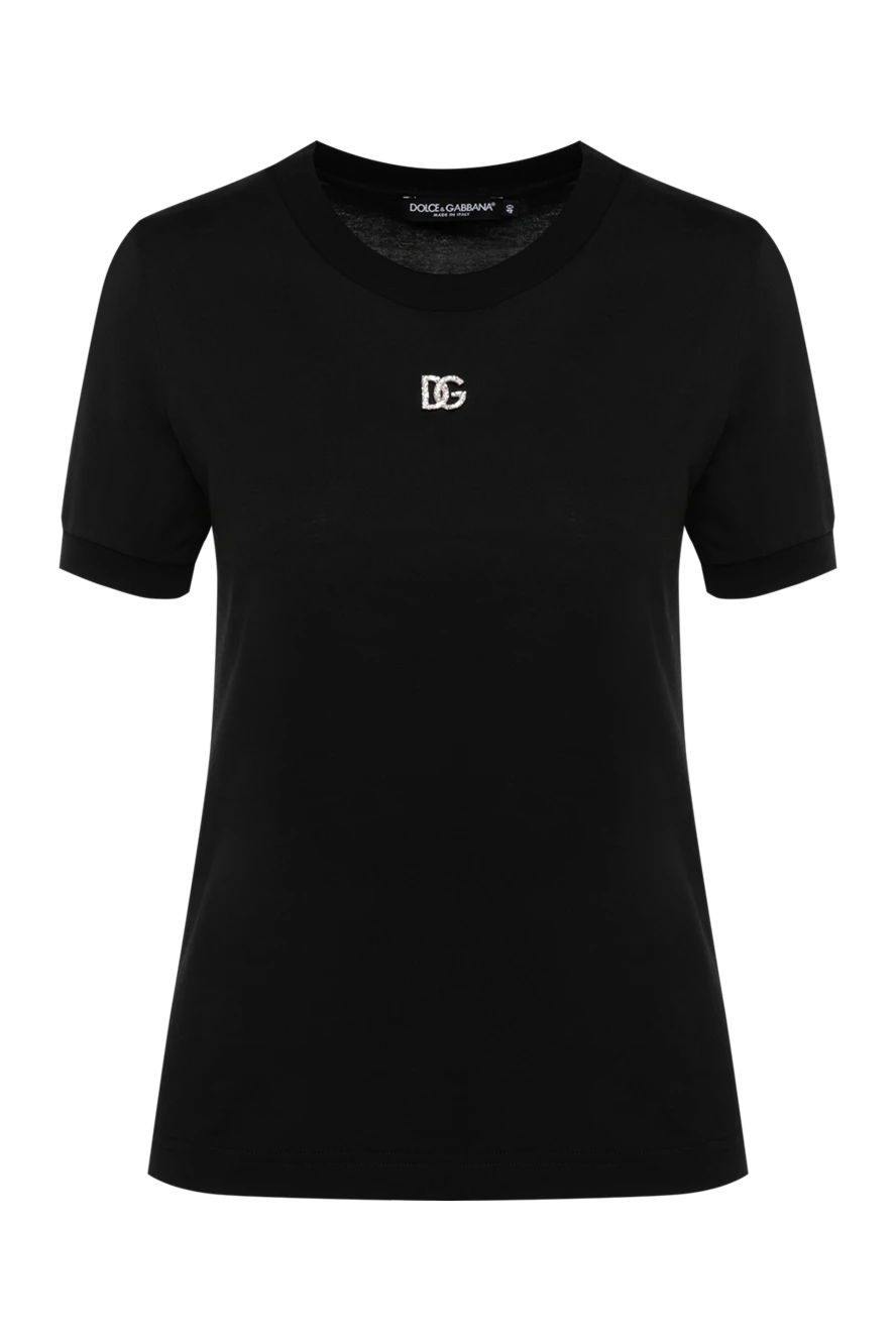 Dolce & Gabbana Women's black T-shirt made of cotton - brand logo. 100% cotton. Country of manufacture: Italy. Care: specialized cleaning - photo 1