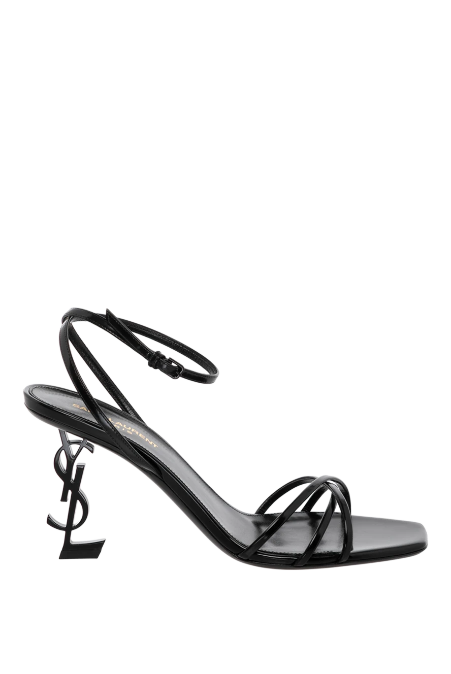 Saint Laurent Women's black leather sandals with a logo heel - brand logo. 100% genuine leather. buckle. Country of manufacture: Italy. Care: specialized cleaning - photo 1