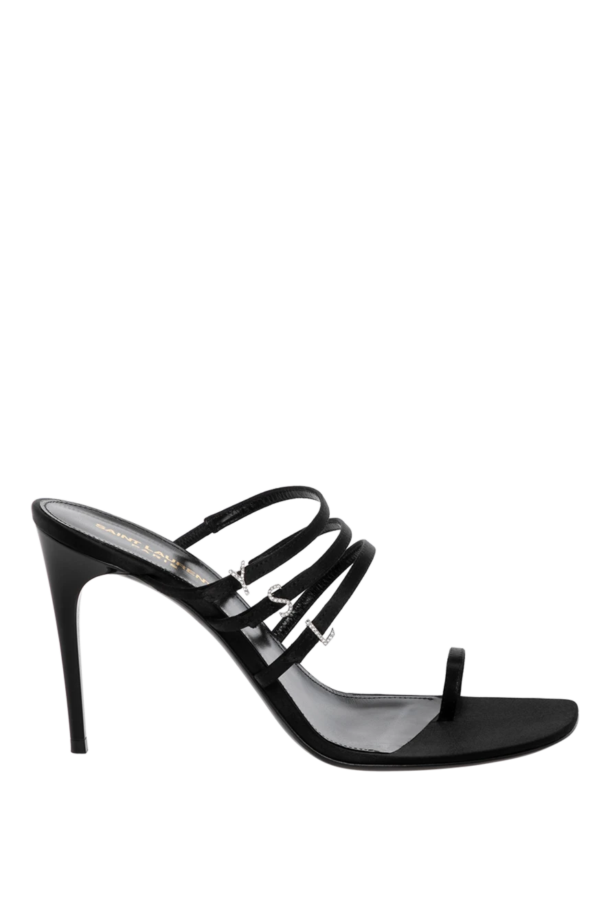 Saint Laurent Women's black sandals made of genuine leather - brand logo. 80% genuine leather, 10% viscose, 10% silk. Country of manufacture: Italy. Care: specialized cleaning - photo 1