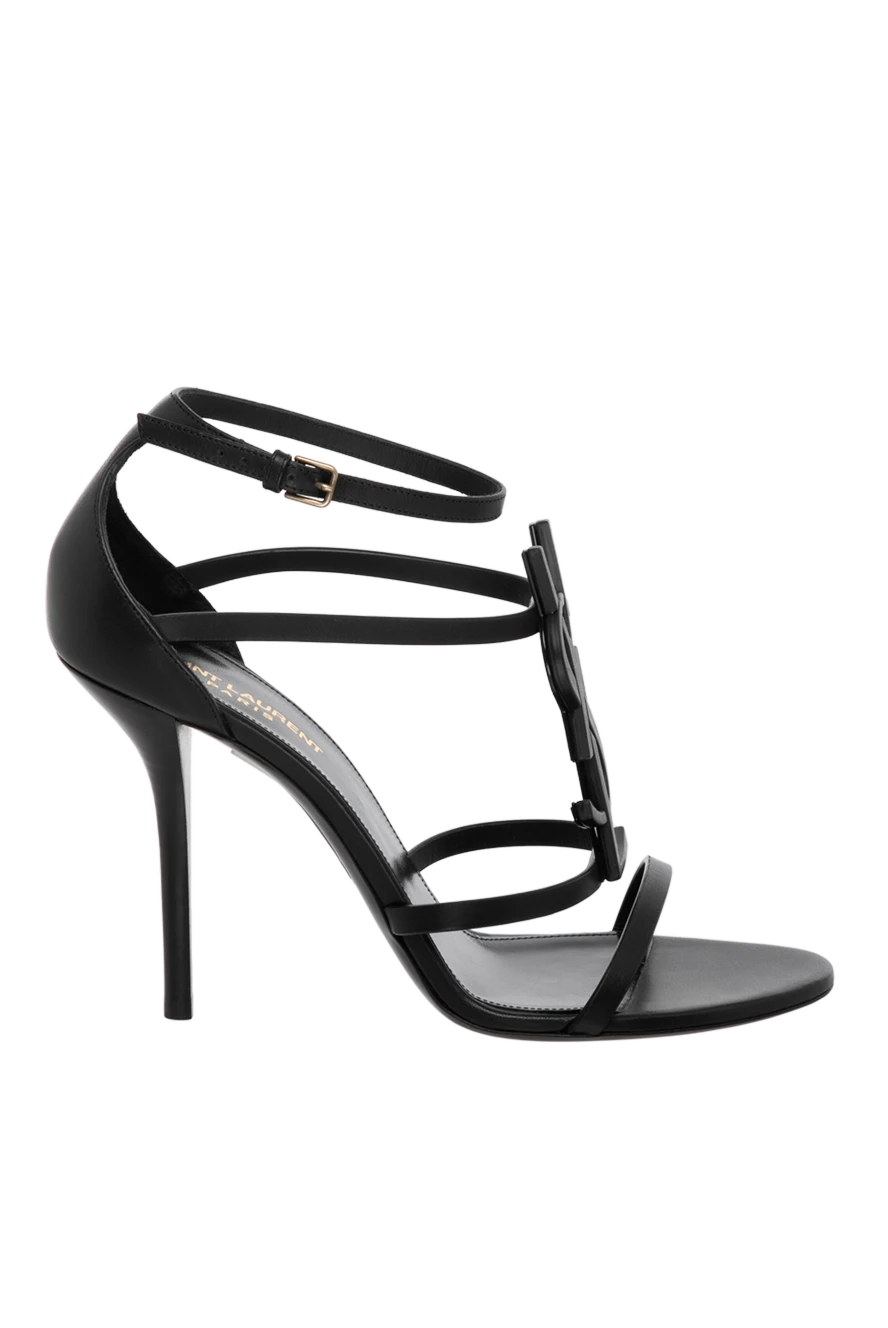 Saint Laurent Women's black leather sandals with logo - brand logo. 100% genuine leather. buckle. Country of manufacture: Italy. Care: specialized cleaning - photo 1