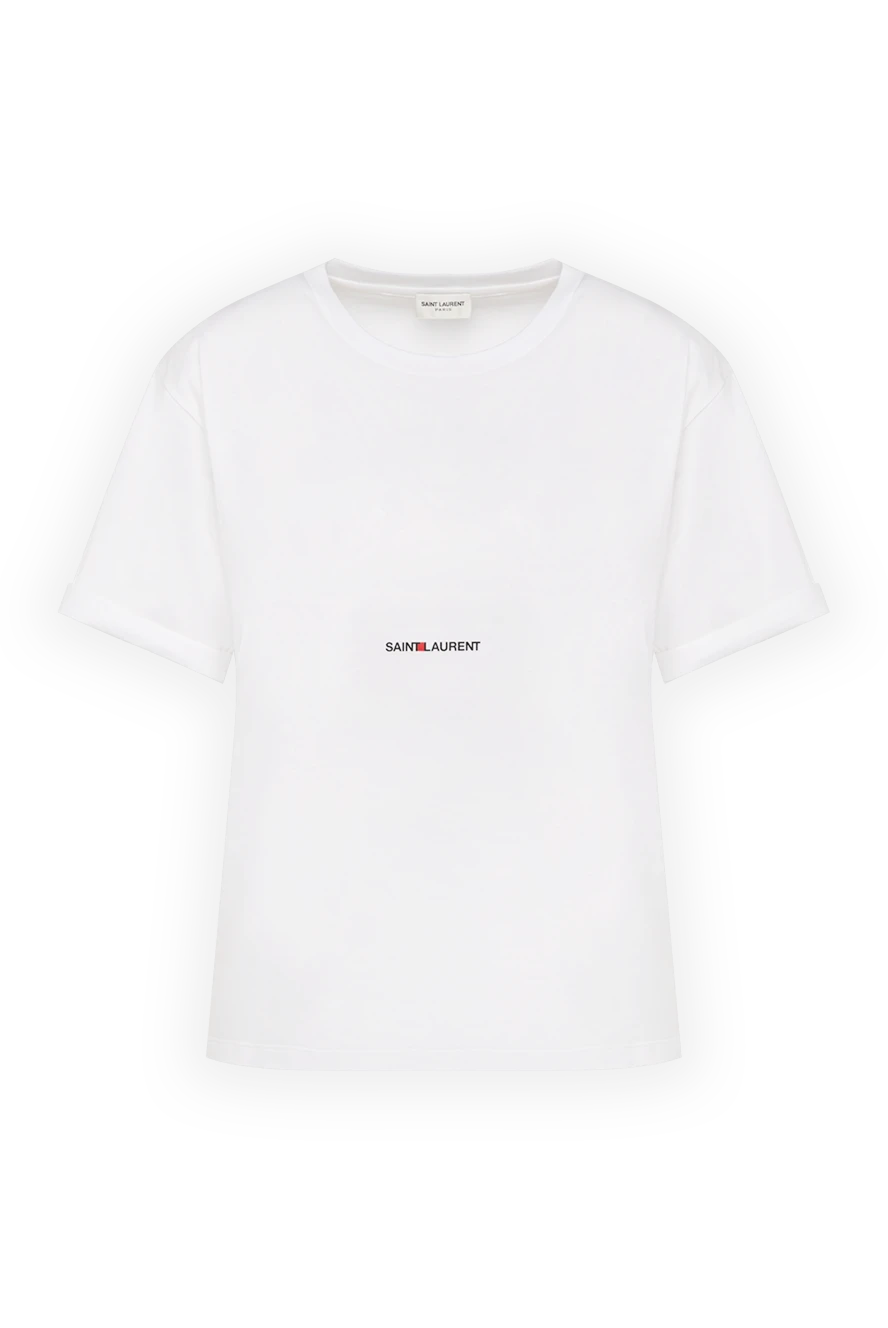 Saint Laurent Women's white cotton T-shirt with logo - brand logo. 100% cotton. Country of manufacture: Italy. Care: specialized cleaning - photo 1