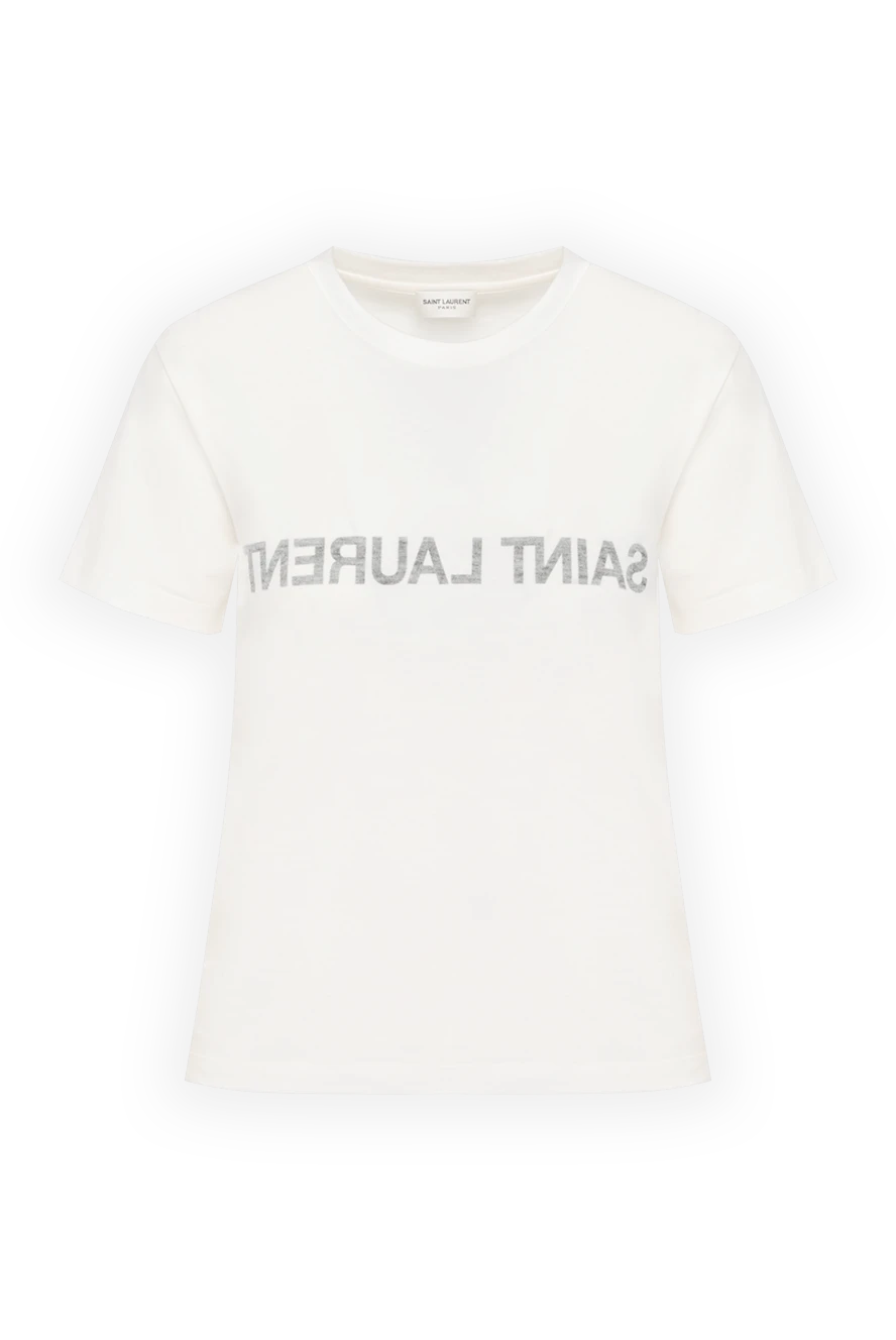 Saint Laurent Women's white cotton T-shirt with logo - brand logo. 100% cotton. Country of manufacture: Italy. Care: specialized cleaning - photo 1