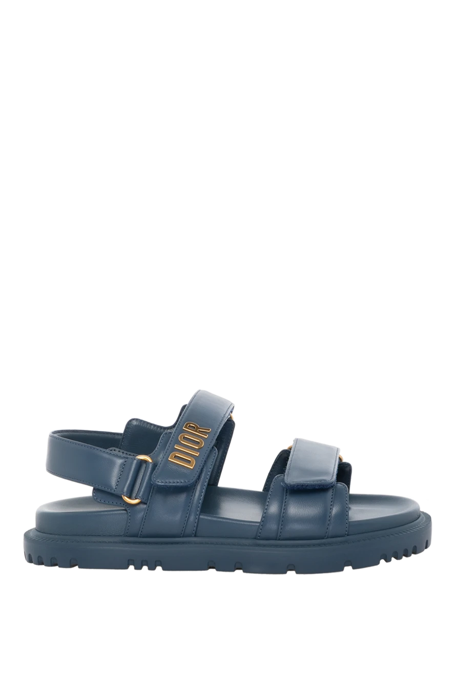 Dior Women's blue sandals made of genuine leather - brand logo. 100% genuine leather. Closure: Velcro. Country of manufacture: Italy. Care: specialized cleaning - photo 1