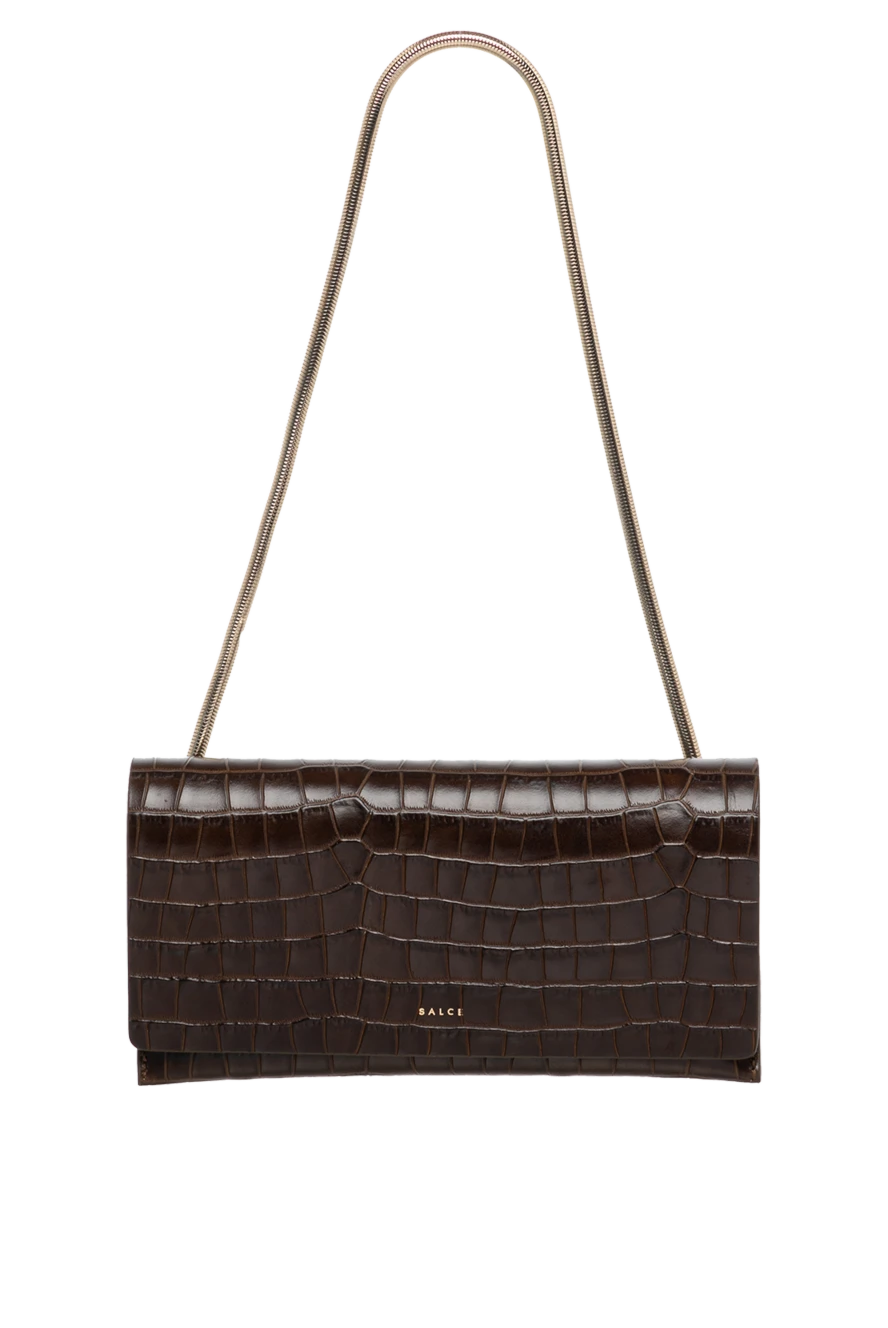 Salce197 Women's brown clutch bag made of genuine leather - brand logo. 100% genuine leather. Closure: magnetic flap. Handles: metal chain. Country of manufacture: Italy. Care: specialized cleaning - photo 1