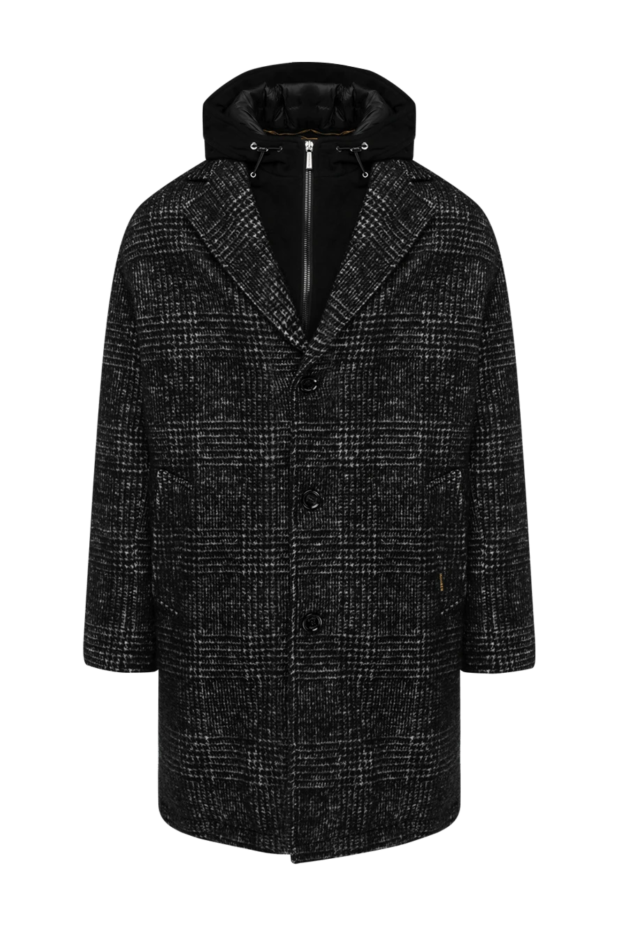 Moorer Black men's coat - check pattern. 55% wool, 13% alpaca, 13% mohair, 19% polyamide. hood. buttons, zipper, drawstring. two side pockets,. Country of manufacture: Italy. Care: specialized cleaning - photo 1