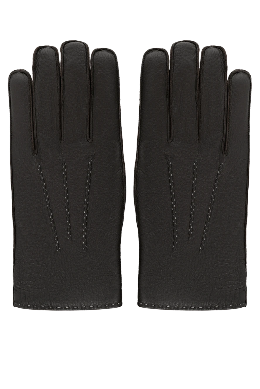 Moorer Brown men's gloves made of genuine leather - three stripes on the back. 100% genuine leather. Country of manufacture: Italy. Care: specialized cleaning - photo 1