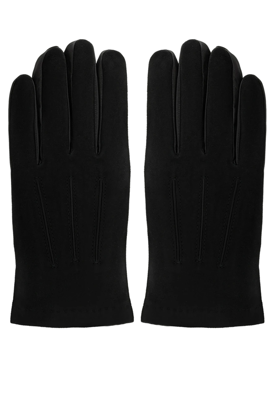 Moorer Men's gloves black made of genuine leather - three stripes on the back. 100% genuine leather. Country of manufacture: Italy. Care: specialized cleaning - photo 1