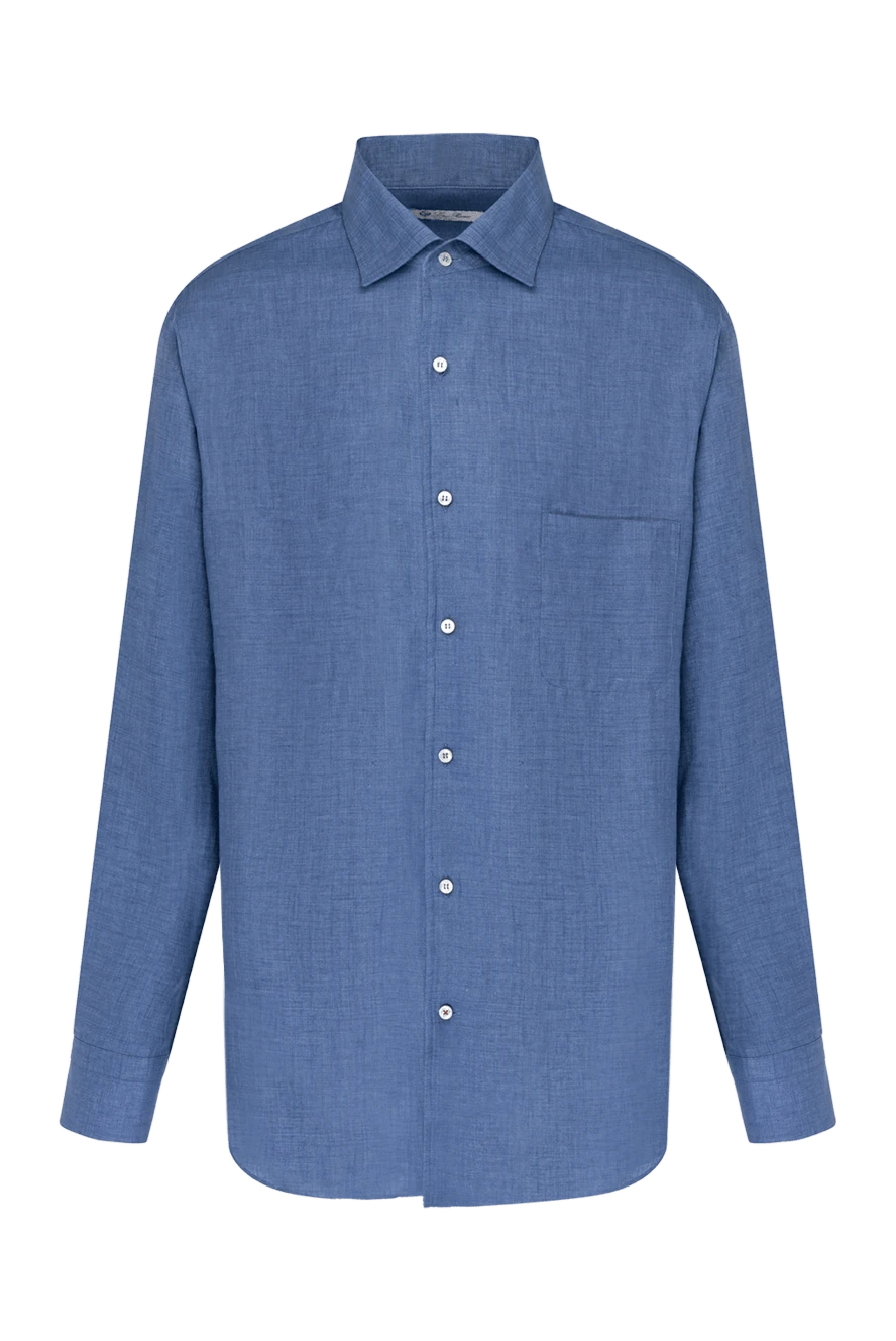 Loro Piana Men's blue linen shirt - 100% linen. Closure: buttons. chest pocket. Country of manufacture: Italy. Care: specialized cleaning - photo 1