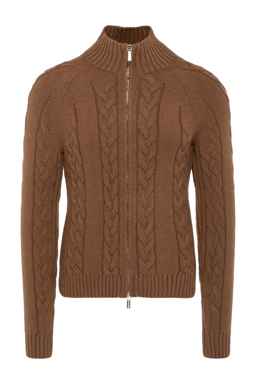 Moorer Brown cashmere cardigan for men - textured stripes. 100% cashmere. Closure: two-way zipper. Country of manufacture: Italy. Care: specialized cleaning - photo 1