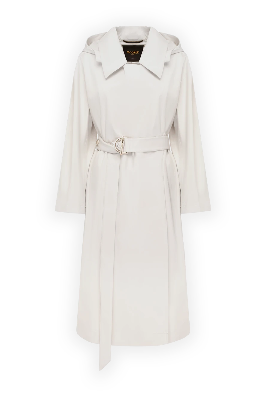 Moorer White women's trench coat made of polyester and polyurethane - 80% polyester, 20% polyurethane. Additional: hood. belt. two side pockets. Country of manufacture: Italy. Care: specialized cleaning - photo 1