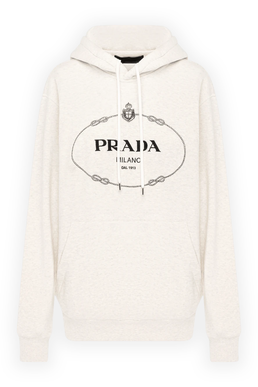 Prada Women's beige cotton hoodie - brand logo. 100% cotton. hood. Closure: drawstring. two side pockets. Country of manufacture: Italy. Care: specialized cleaning - photo 1